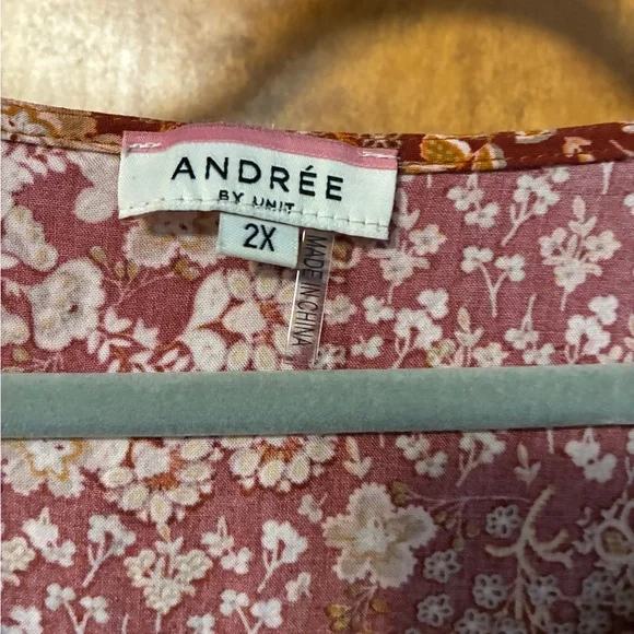 ANDREE BY UNIT Floral V-Neck Blouse 2Xl ruffle sleeves - Picture 3 of 9